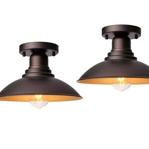Set of Two Bronze Outdoor Semi Flush Mount Ceiling Lights